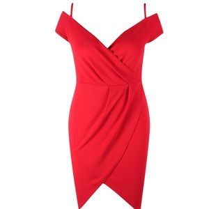 Boohoo Red Open Shoulder Wrap Bodycon Dress Sz 18